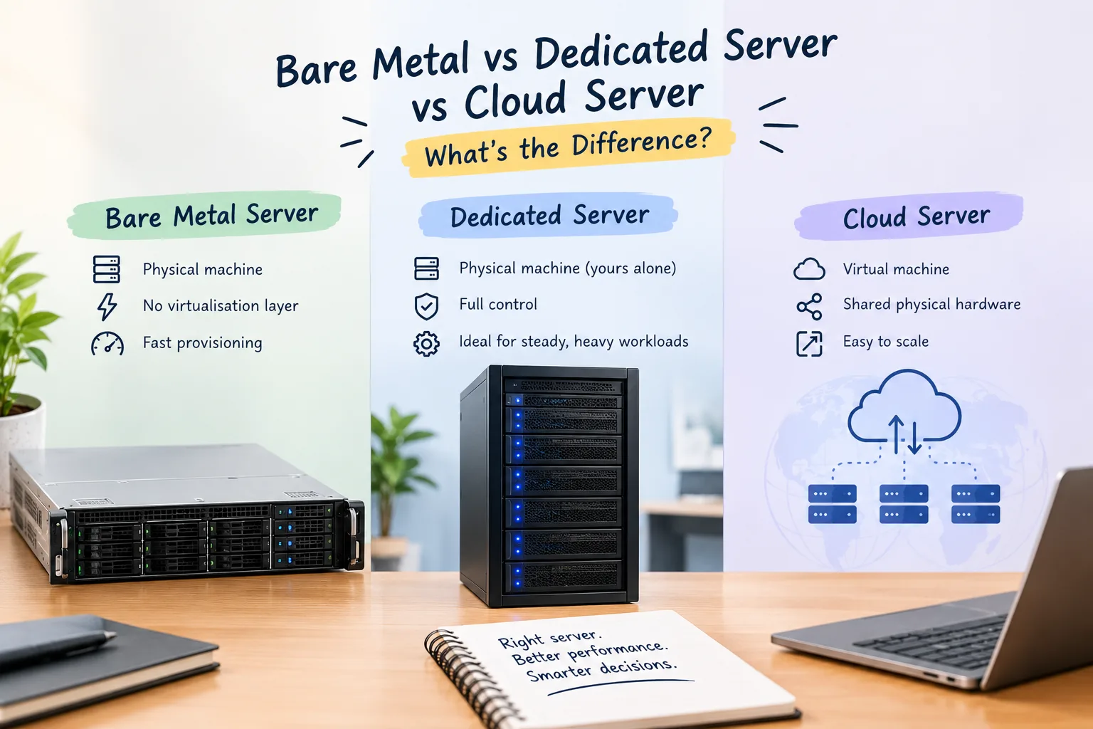 Bare Metal vs Dedicated Server vs Cloud Server: What's the Difference?